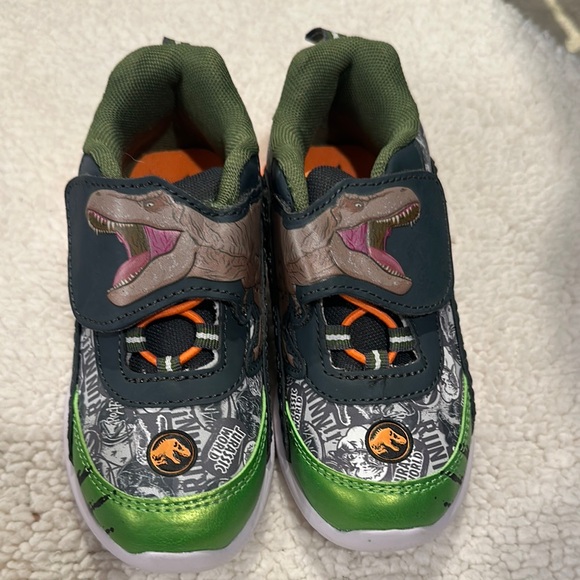 Green, Black Velcro Jurassic World Theme Sneakers with Dinosaur T-Rex Graphics - Picture 1 of 12